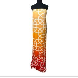 Fresha London Red and Orange Geometric Strapless Maxi Dress‎ size medium NWT